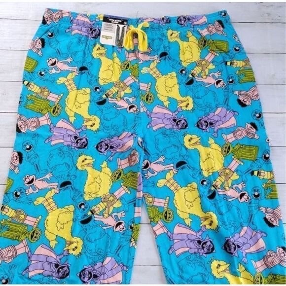 NWT SESAME STREET‎ Pajama Pants Men’s Women’s Unisex XL Blue Drawstring Big Bird - Picture 2 of 13